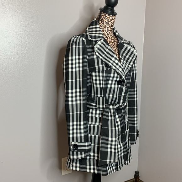 Speak2Me Medium Plaid Ruffle Collar Trench Coat - Picture 4 of 5